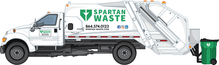 Spartan Waste local waste services truck with phone number: 864-573-0123